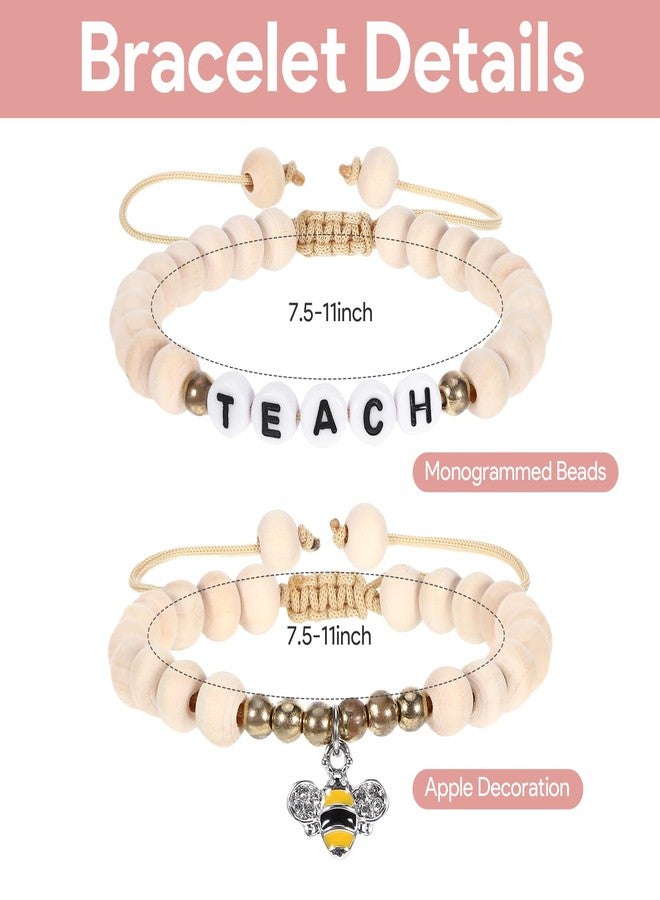 Jaarssho Teacher Appreciation Gifts Bracelet with Bee Charm, Cute Thank You Gifts for Women, Adjustable Wood Beaded Stretch Bracelet, End of Year Teacher Present from Student (Bee) - Image 3